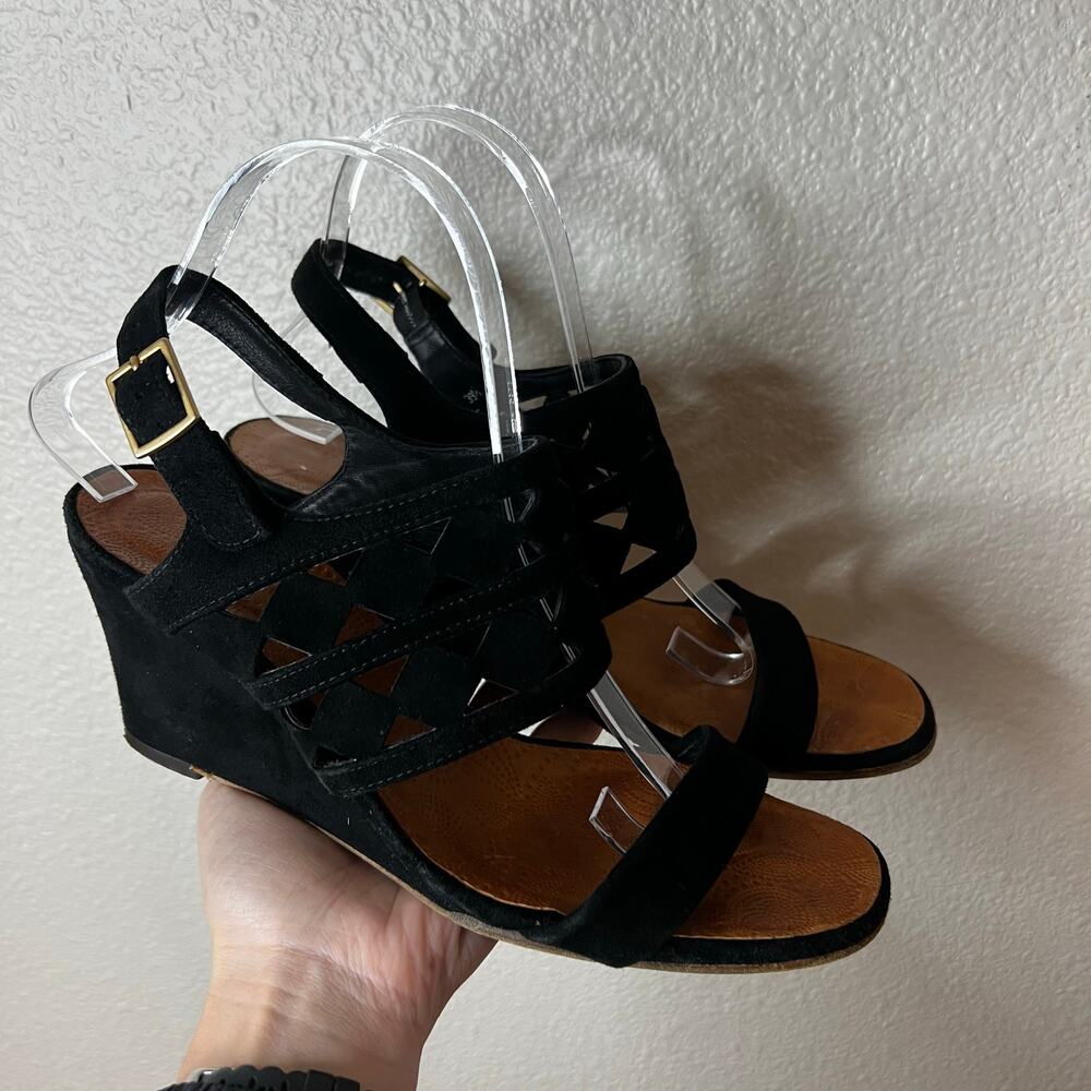 Chie Mihara black laser cut suede wedge sandals WOMENS 39.5